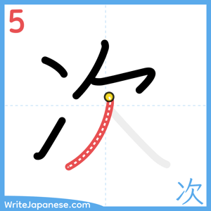 How to write "次" - stroke 5