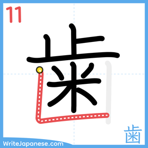 How to write "歯" - stroke 11