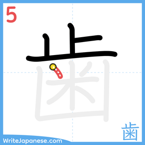 How to write "歯" - stroke 5
