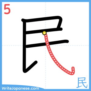How to write "民" - stroke 5