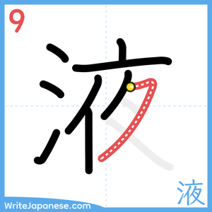 How to write "液" - stroke 9