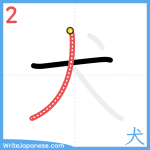 How to write "犬" - stroke 2