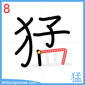 How to write "猛" - stroke 8