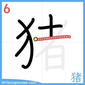 How to write "猪" - stroke 6