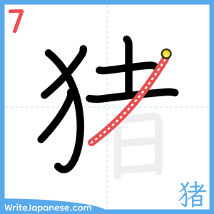 How to write "猪" - stroke 7