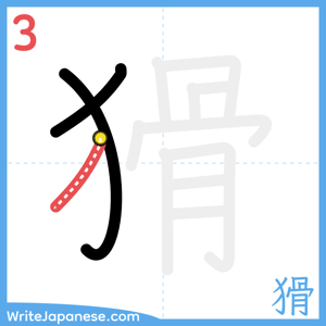 How to write "猾" - stroke 3