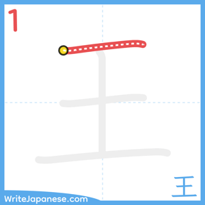 How to write "王" - stroke 1
