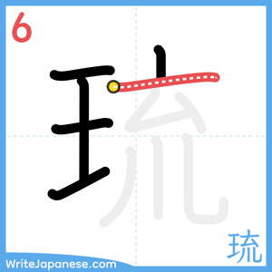 How to write "琉" - stroke 6