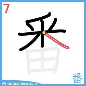How to write "番" - stroke 7