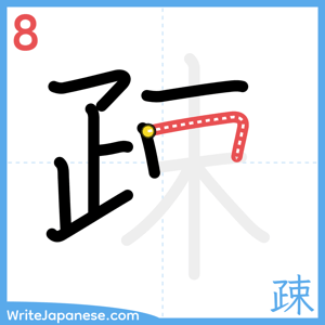 How to write "疎" - stroke 8