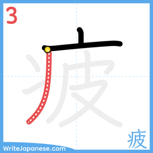 How to write "疲" - stroke 3