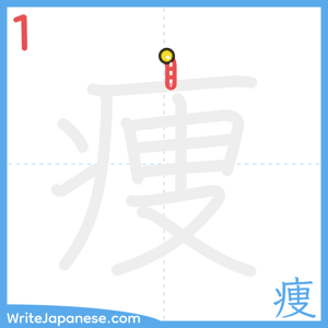 How to write "痩" - stroke 1