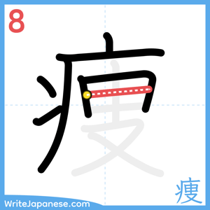 How to write "痩" - stroke 8