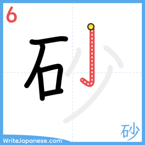 How to write "砂" - stroke 6