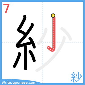 How to write "紗" - stroke 7