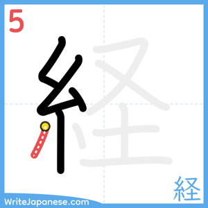 How to write "経" - stroke 5