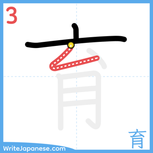 How to write "育" - stroke 3