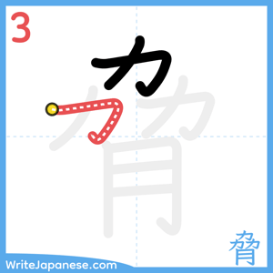 How to write "脅" - stroke 3