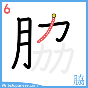 How to write "脇" - stroke 6