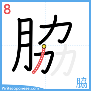 How to write "脇" - stroke 8
