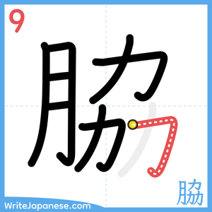 How to write "脇" - stroke 9