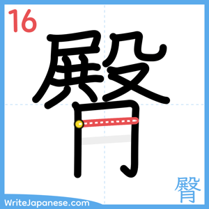 How to write "臀" - stroke 16