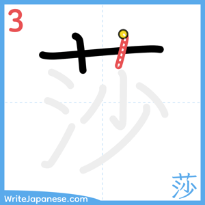 How to write "莎" - stroke 3