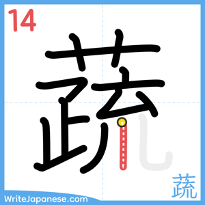 How to write "蔬" - stroke 14