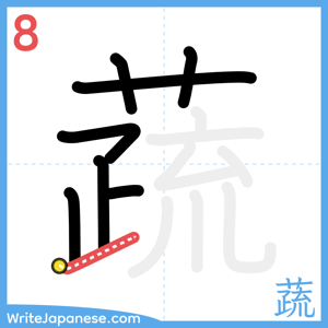 How to write "蔬" - stroke 8