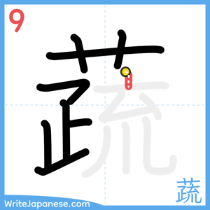 How to write "蔬" - stroke 9