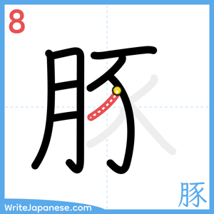 How to write "豚" - stroke 8