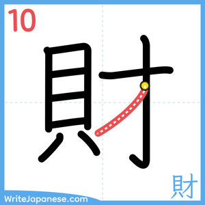 How to write "財" - stroke 10