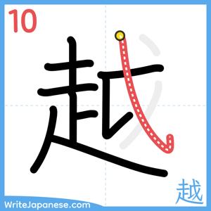 How to write "越" - stroke 10