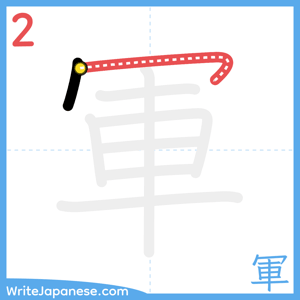 How to write "軍" - stroke 2