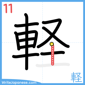 How to write "軽" - stroke 11