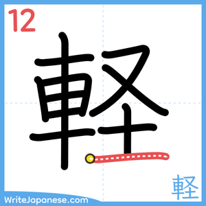How to write "軽" - stroke 12