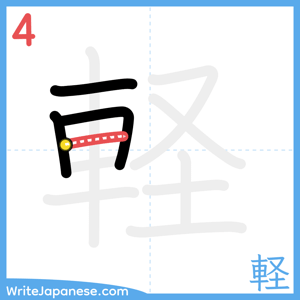 How to write "軽" - stroke 4