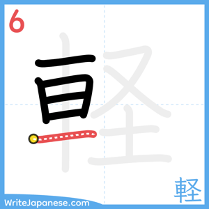 How to write "軽" - stroke 6