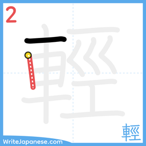 How to write "輕" - stroke 2