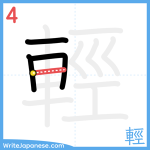 How to write "輕" - stroke 4