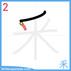 How to write "釆" - stroke 2