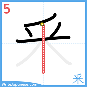 How to write "釆" - stroke 5