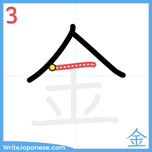 How to write "金" - stroke 3