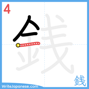 How to write "銭" - stroke 4