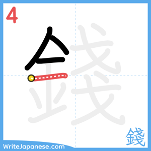 How to write "錢" - stroke 4