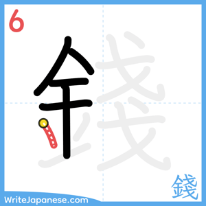 How to write "錢" - stroke 6