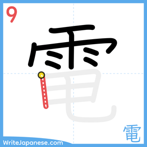 How to write "電" - stroke 9