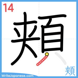 How to write "頬" - stroke 14