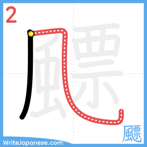 How to write "飃" - stroke 2