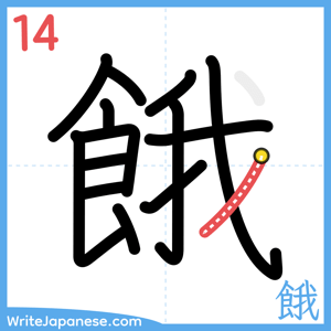 How to write "餓" - stroke 14